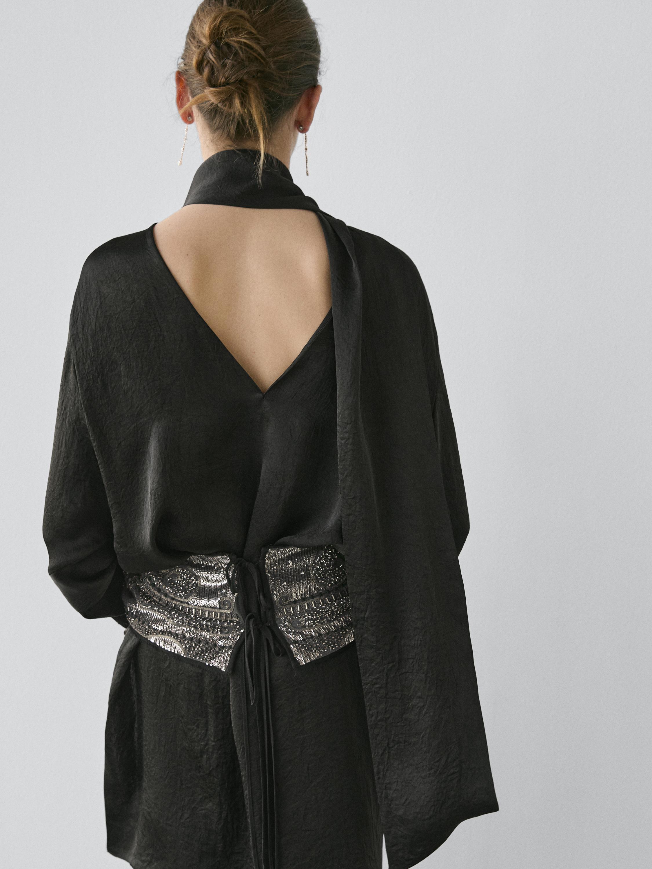 V-neckline blouse with tie detail - STUDIO